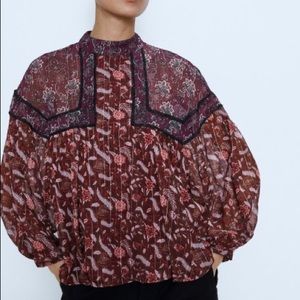 Zara Maroon Long Sleeve Blouse